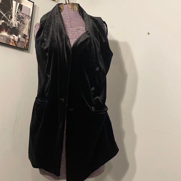 Black Shimmer Velvet Vest, Layered Tunic Shrug Look, size medium - Picture 4 of 7
